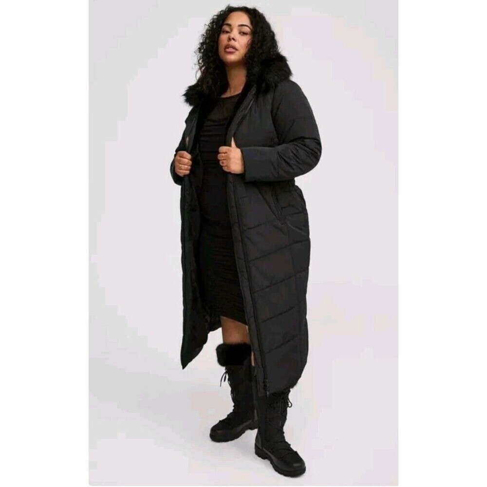 $239 TORRID Nylon Maxi Fit & Flare Black Winter Puffer Coat Women's Plus Sz 4X